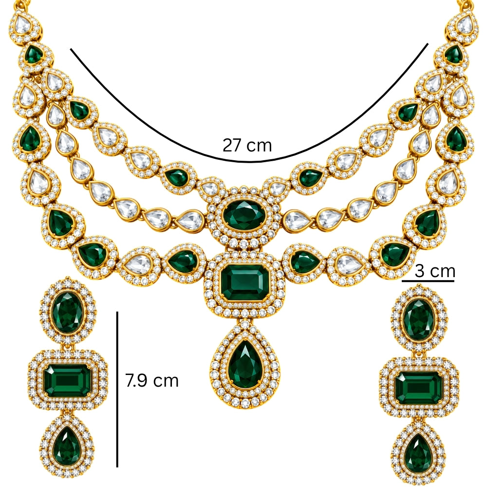 Divisha-  Green Three-Layer kundan stone  Stone Necklace Set