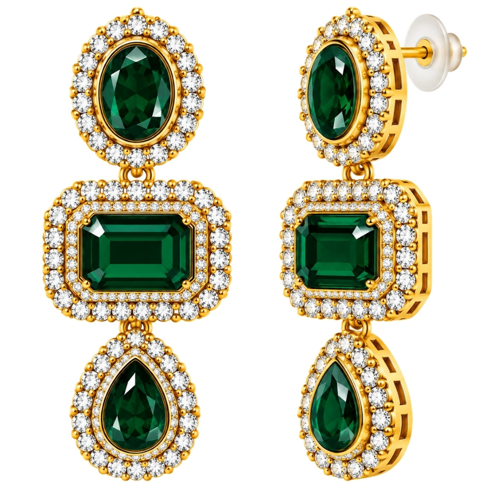 Divisha-  Green Three-Layer kundan stone  Stone Necklace Set