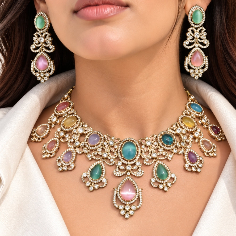 Manasvika -multi colour Kundan studded Necklace Set