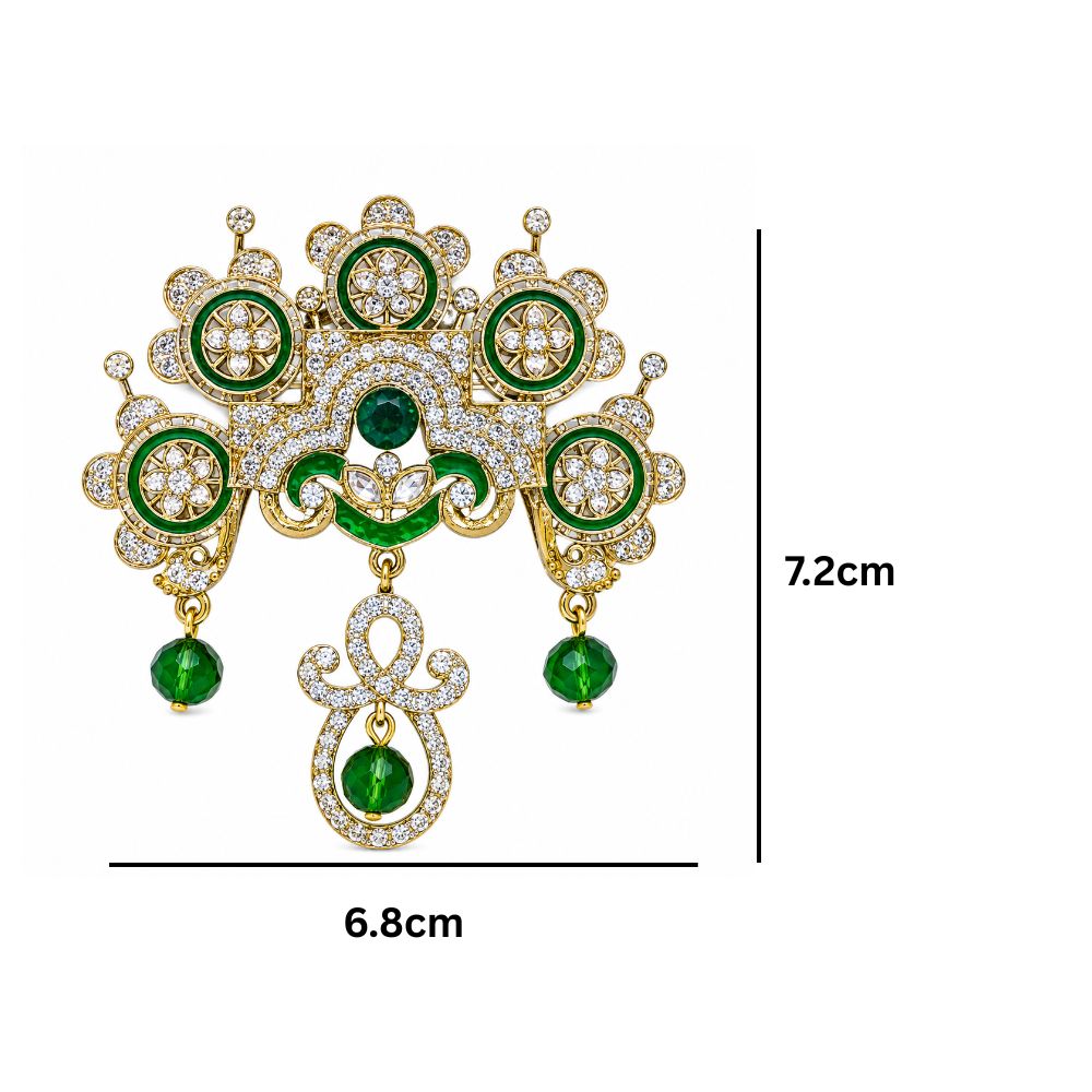 Eerav- Green Stone Studded American Diamond Style Brooch for Men & Women