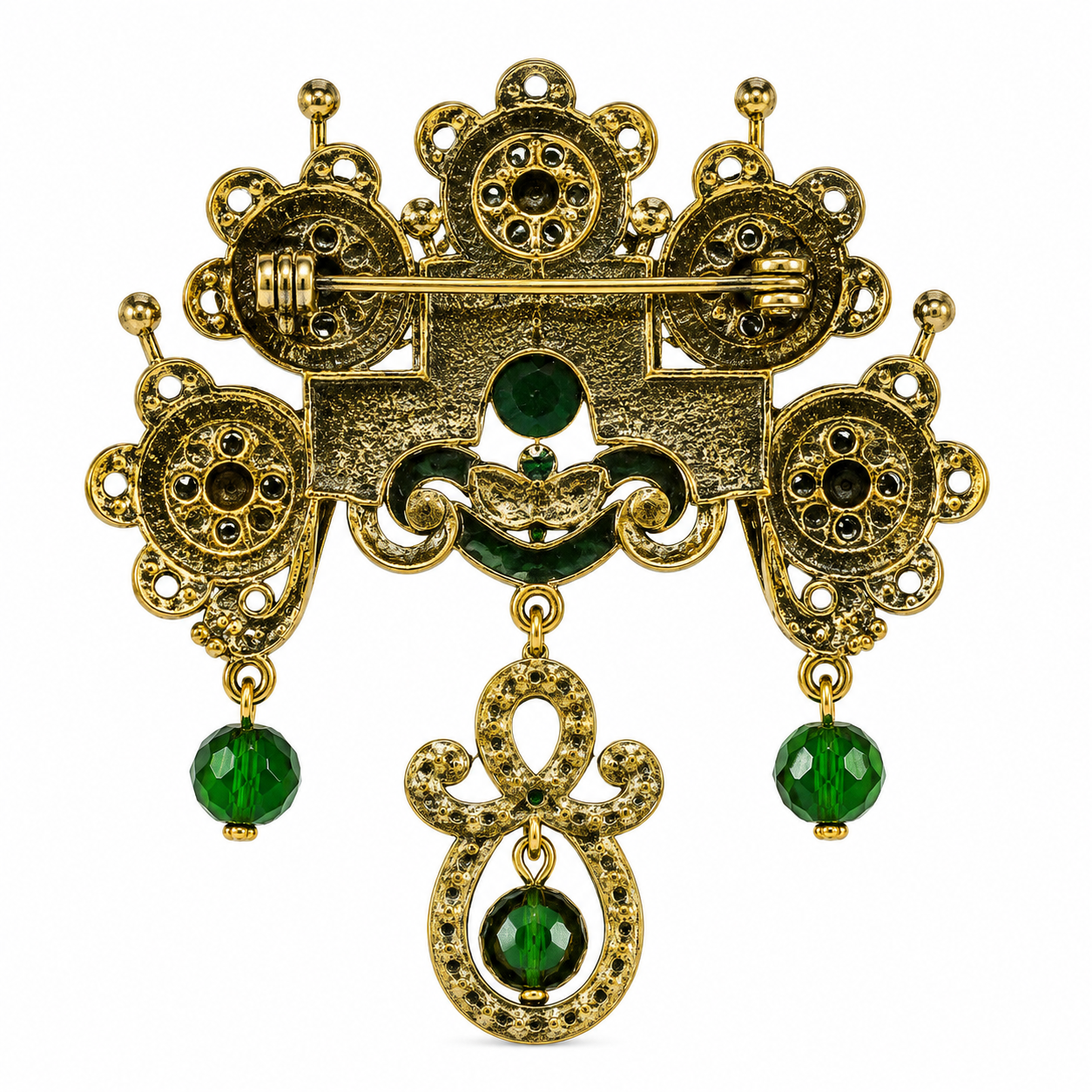 Eerav- Green Stone Studded American Diamond Style Brooch for Men & Women