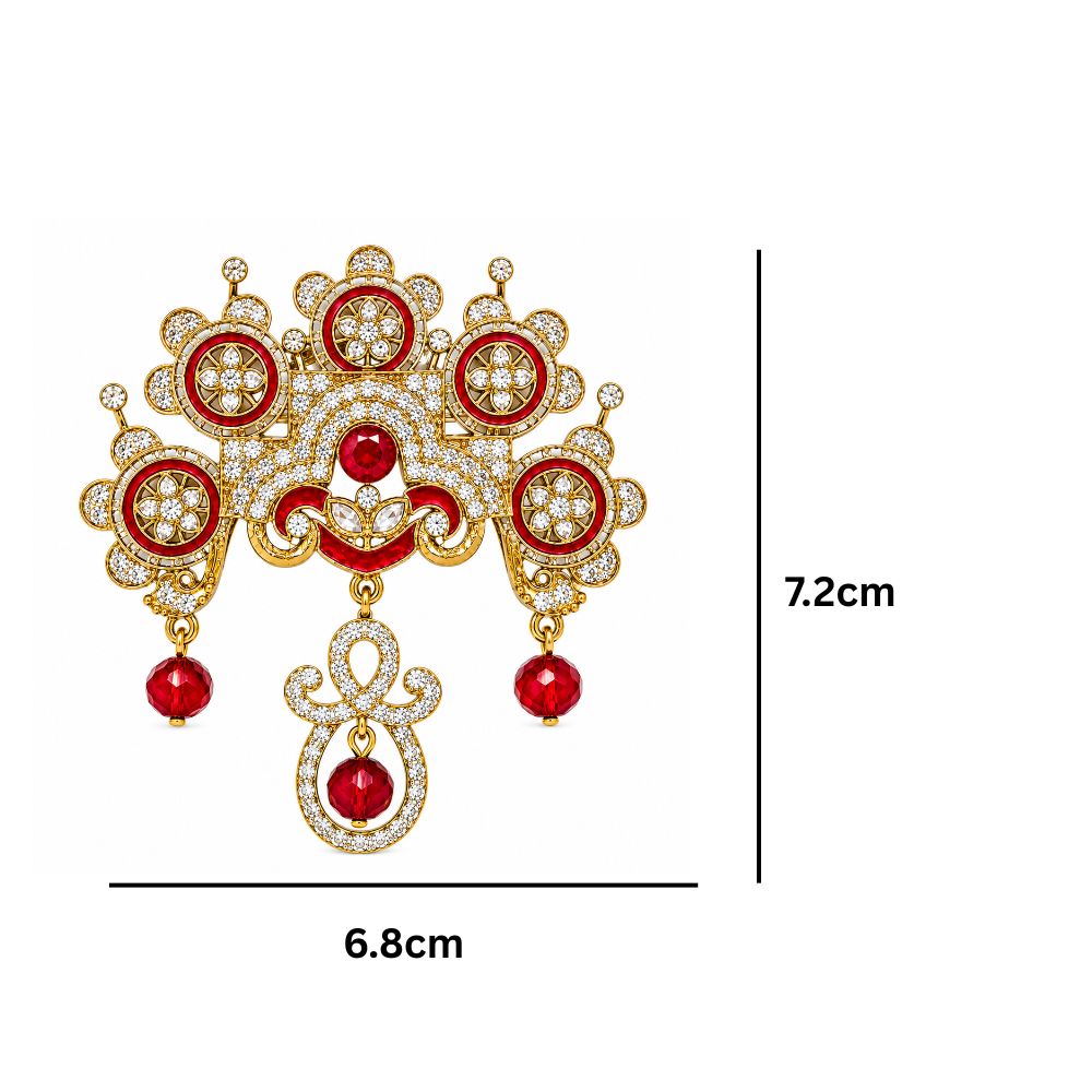 Eerav- Red Stone Studded American Diamond Style Brooch for Men & Women
