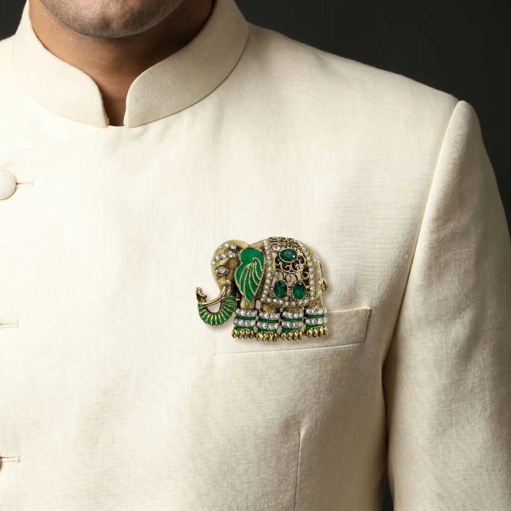 Shivrath-  Green stone Elephant Design Brooch