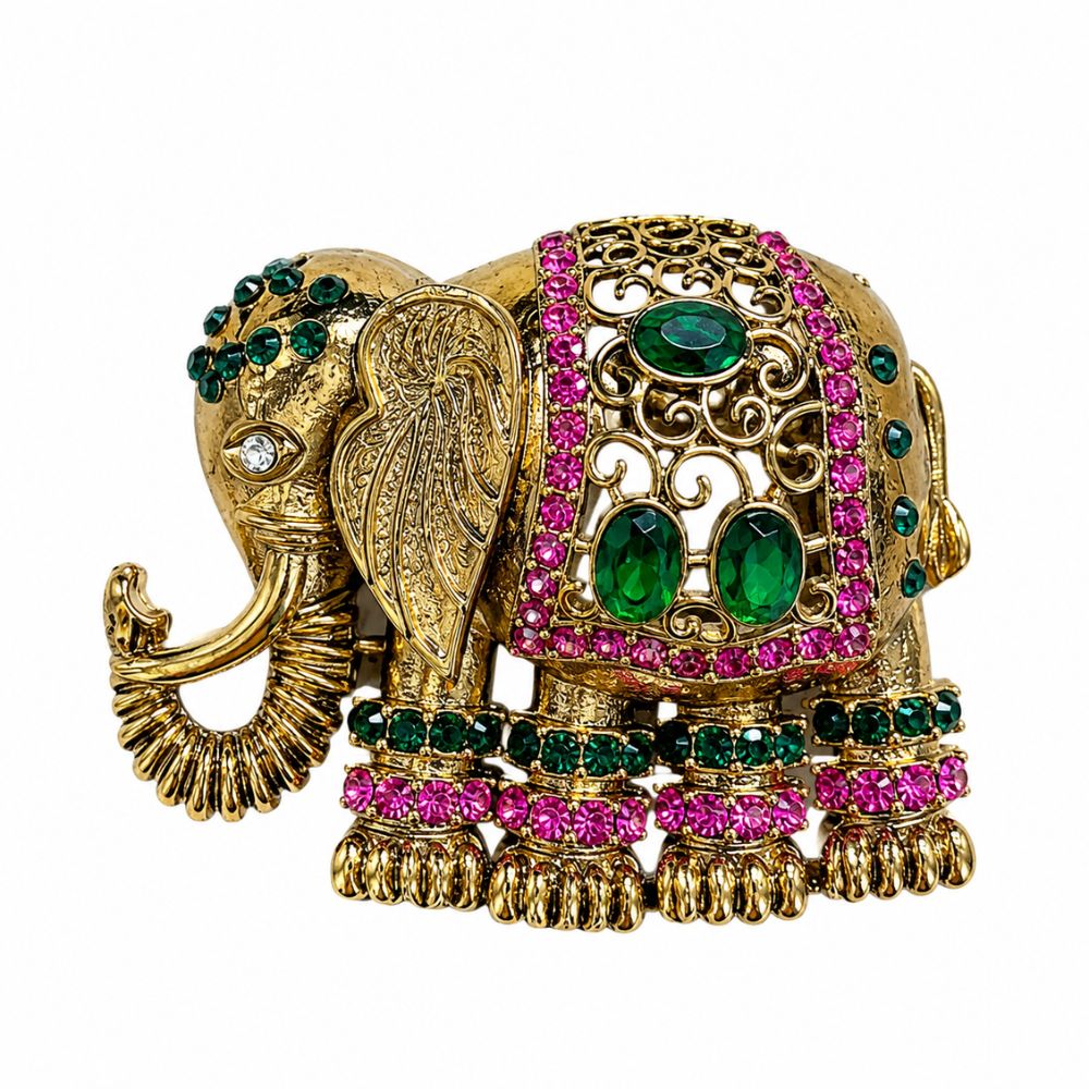 Shivrath- Pink and Green stone Elephant Design Brooch