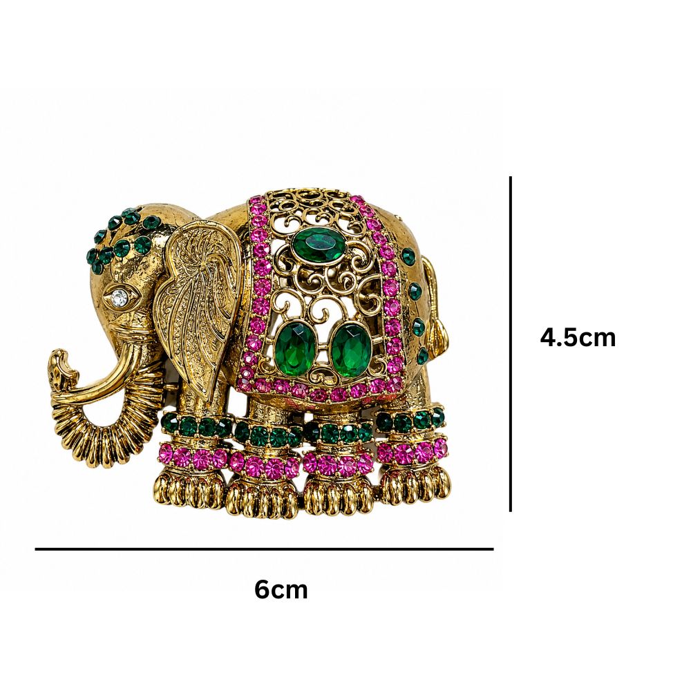 Shivrath- Pink and Green stone Elephant Design Brooch