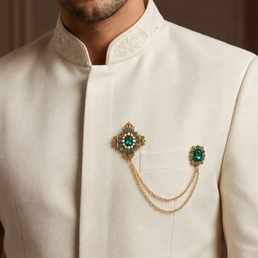 Shivayush- Royal Style Montana Blue Sherwani Brooch