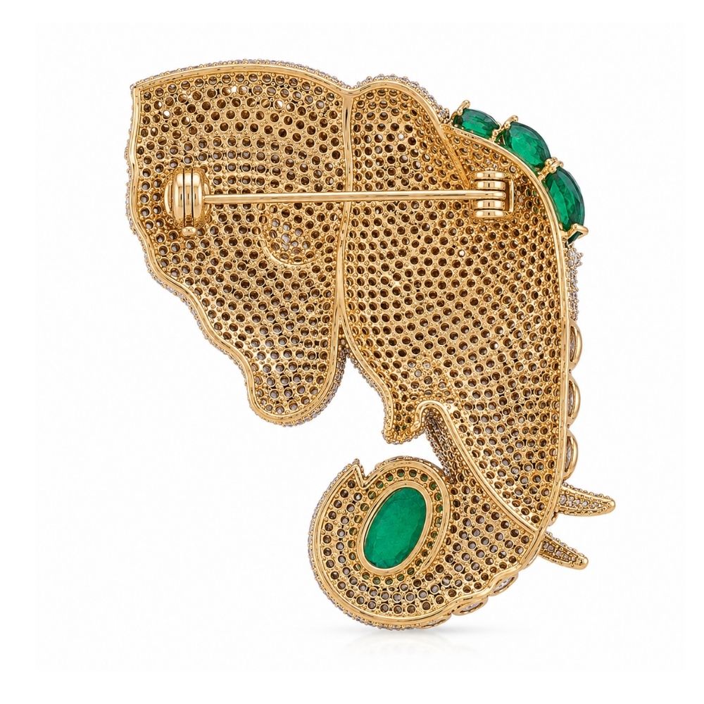 Gajraj- Men's Royal Elephant Brooch with Emerald Green Stones