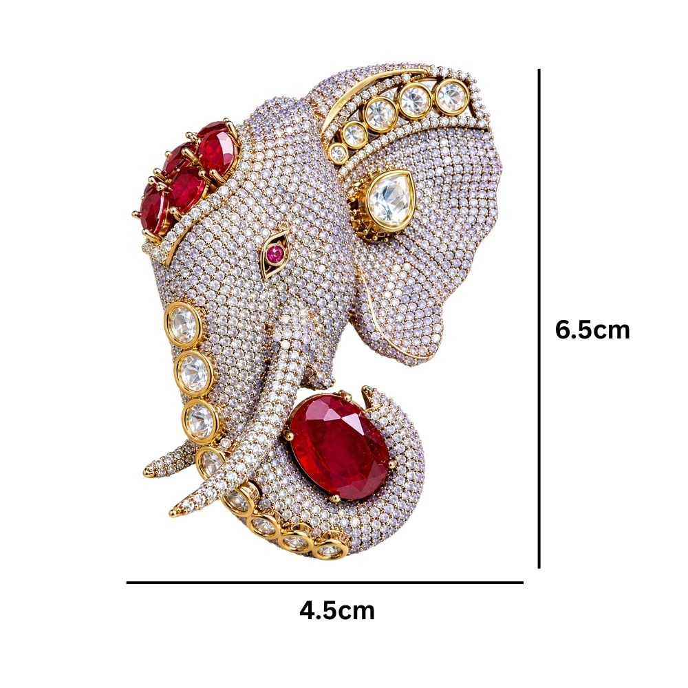 Gajraj- Men's Royal Elephant Brooch with Red Stones