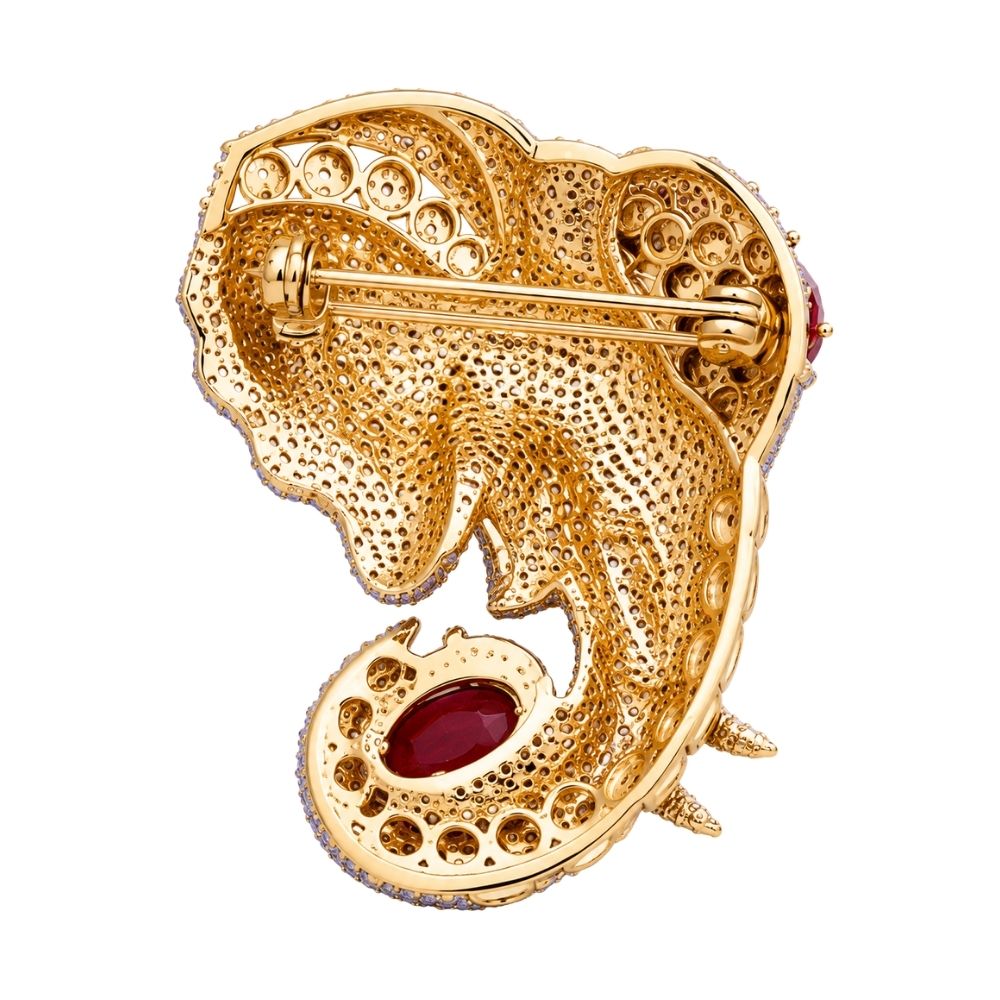 Gajraj- Men's Royal Elephant Brooch with Red Stones
