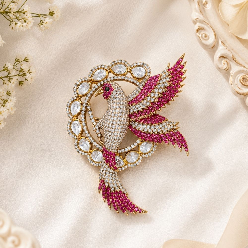 Ruchit- Pink Royal Bird Lapel Brooch for Men