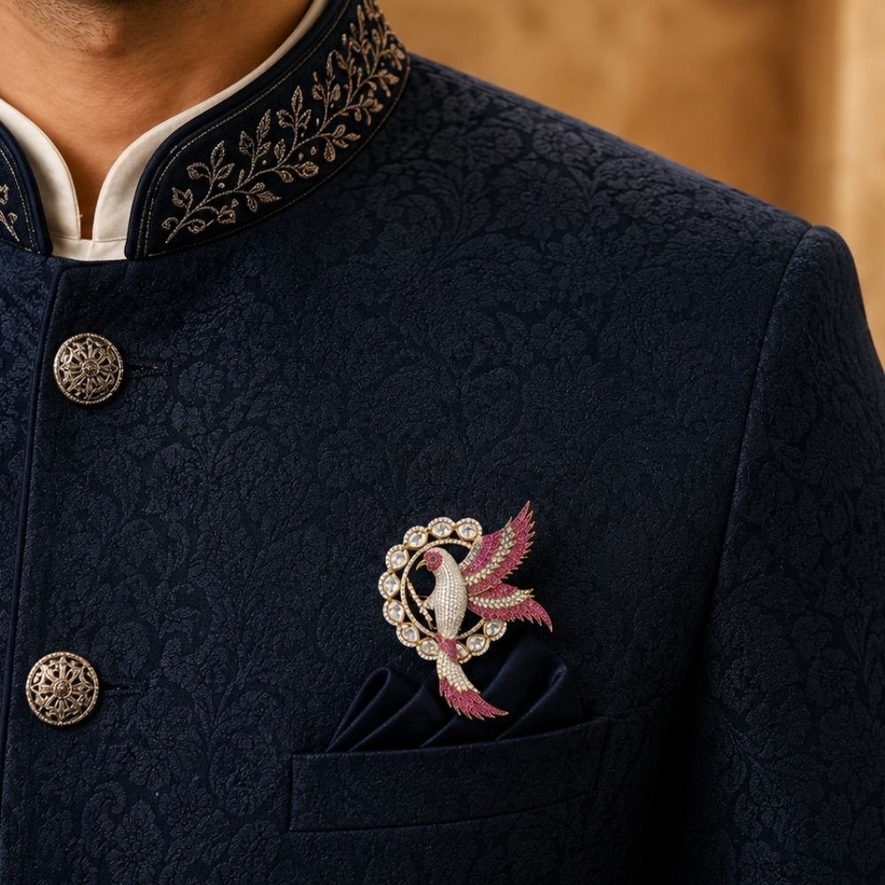 Ruchit- Pink Royal Bird Lapel Brooch for Men