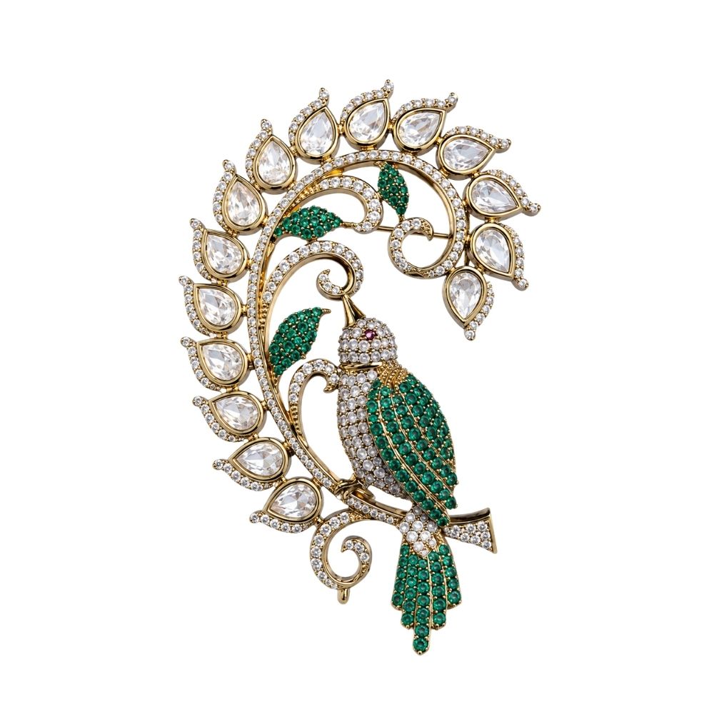 Shivnen-Men's Green Designer Bird Motif Brooch