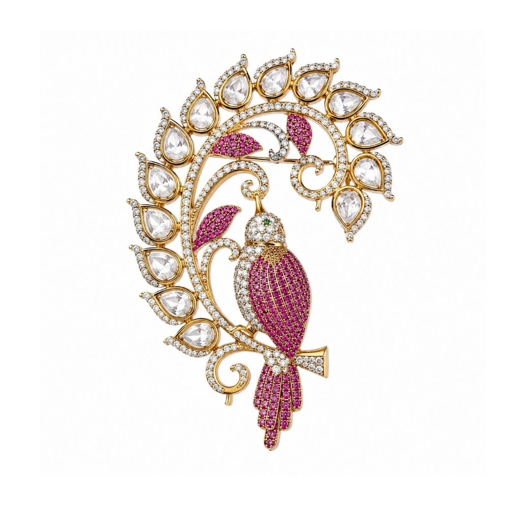 Shivnen-Men's Pink Designer Bird Motif Brooch