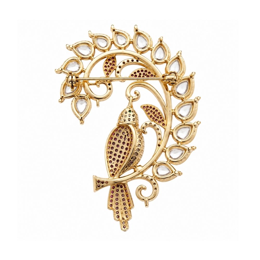 Shivnen-Men's Pink Designer Bird Motif Brooch
