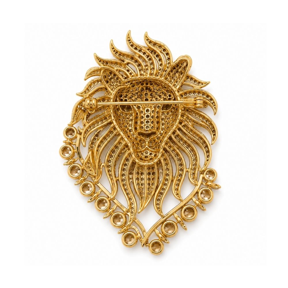 Yatharth- Royal Lion Brooch for Men with Dark Pink stone