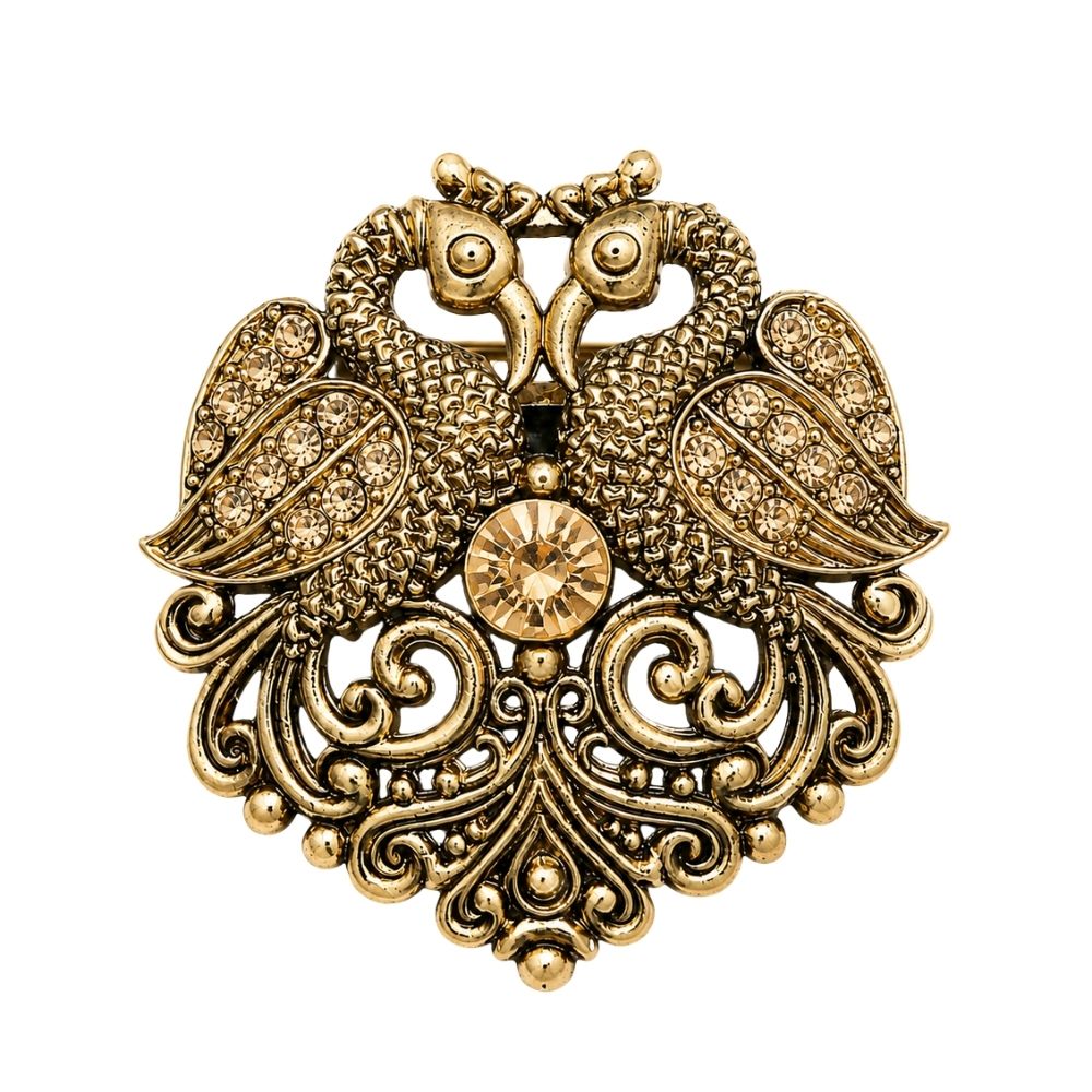 Vayu- Antique Swan Brooch with Gold Crystal Stones