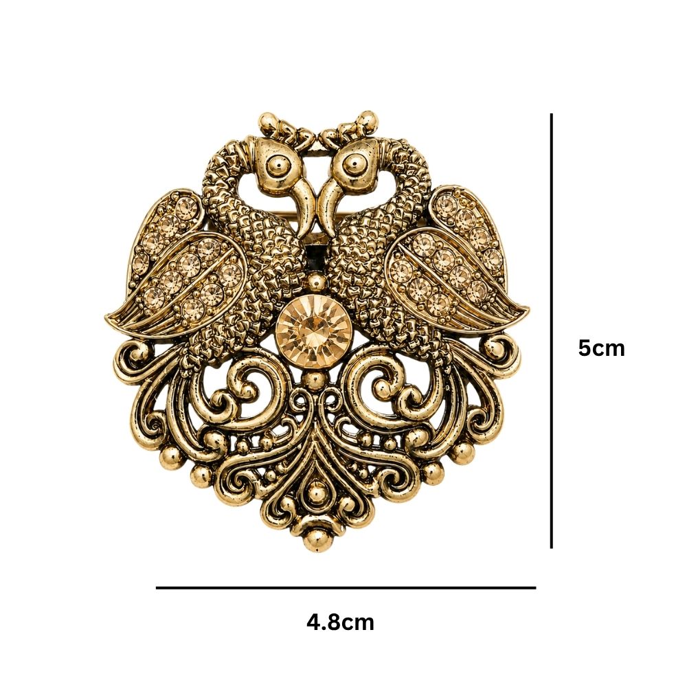 Vayu- Antique Swan Brooch with Gold Crystal Stones