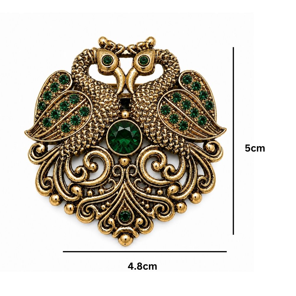 Vayu- Antique Swan Brooch with Green Crystal Stones