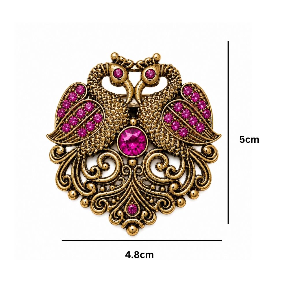 Vayu- Antique Swan Brooch with Pink Crystal Stones