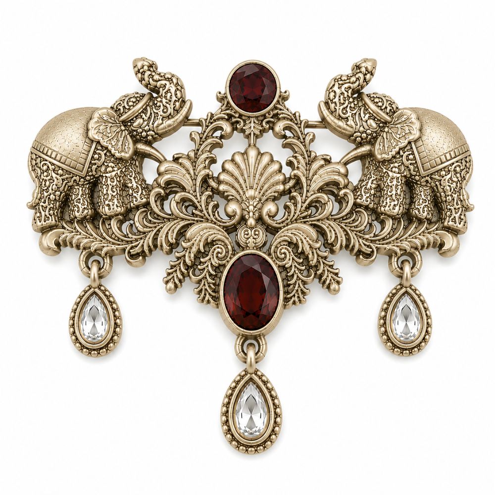 Aviraj-Regal Elephant Ruby-Style Heritage Brooch for Men