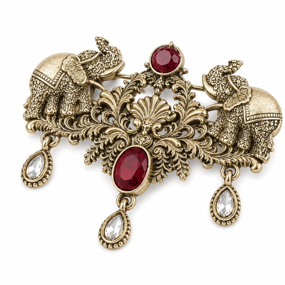 Aviraj-Regal Elephant Ruby-Style Heritage Brooch for Men