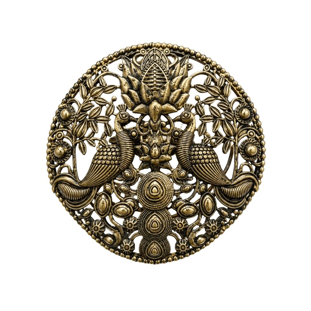 Veer-Antique Peacock Floral Medallion Brooch for Men