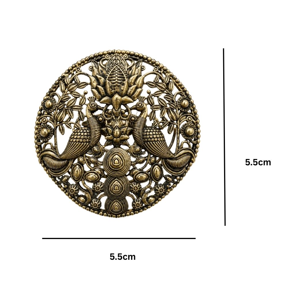 Veer-Antique Peacock Floral Medallion Brooch for Men