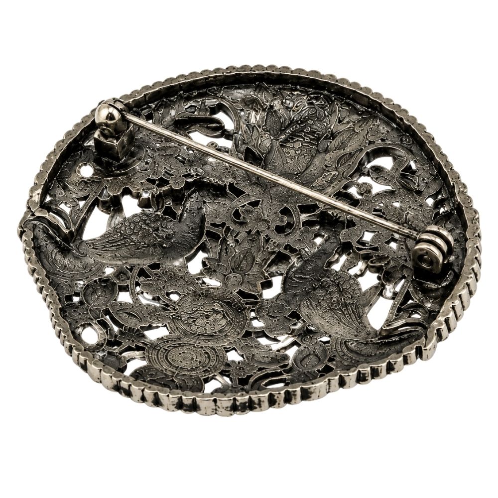 Veer-Antique Peacock Floral Medallion Brooch for Men