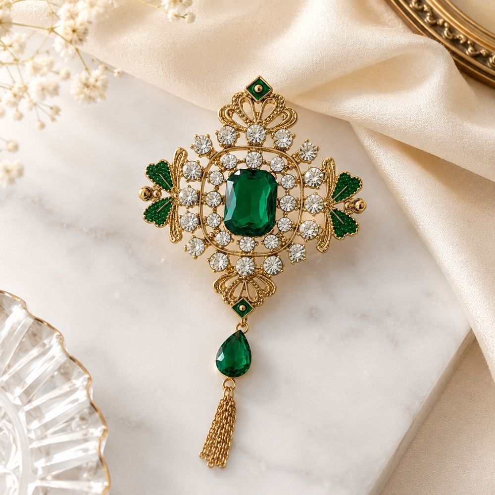 Dhriyan-Emerald-Style Crystal Royal Tassel Brooch for Men