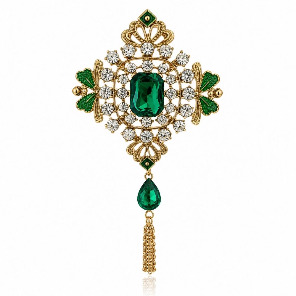 Dhriyan-Emerald-Style Crystal Royal Tassel Brooch for Men