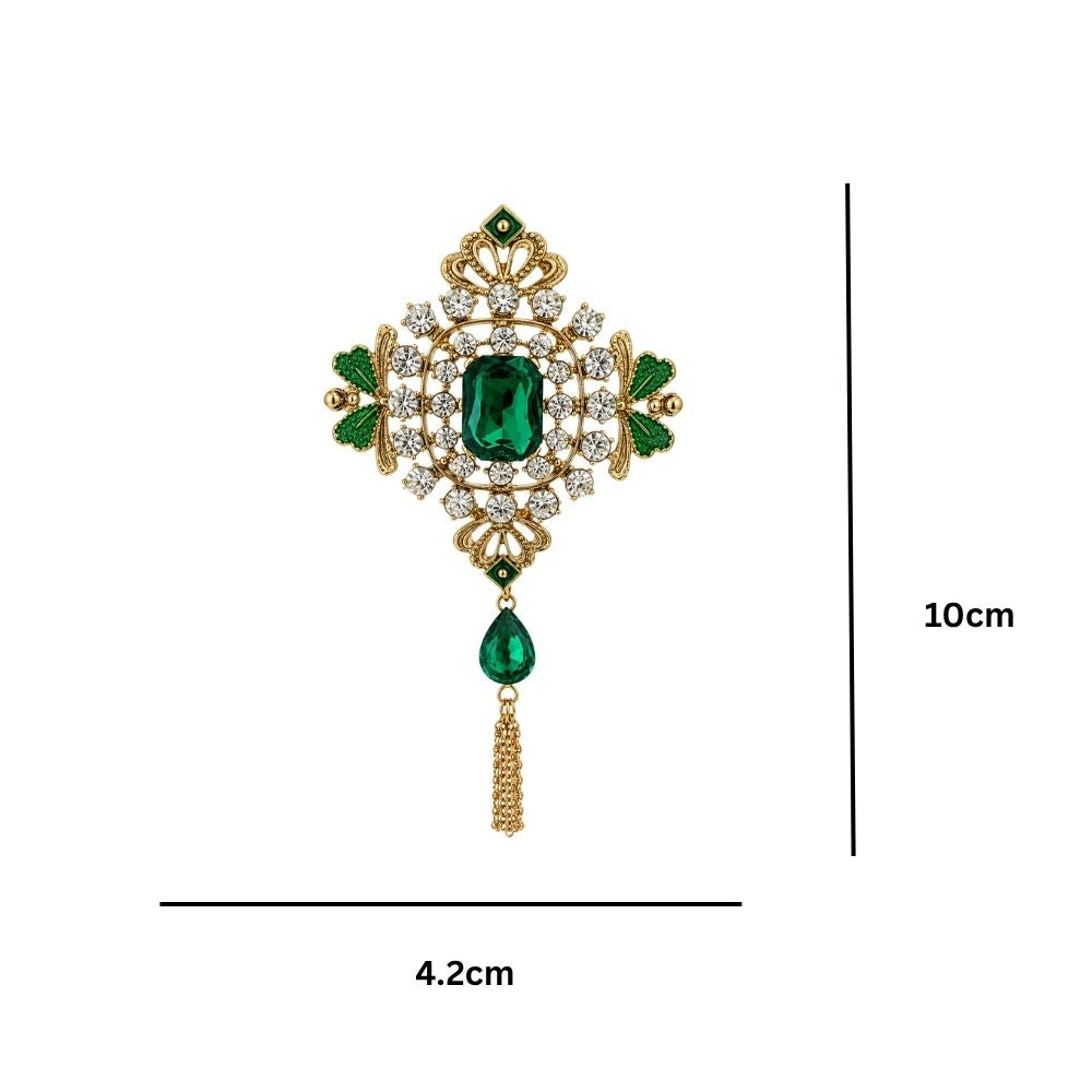 Dhriyan-Emerald-Style Crystal Royal Tassel Brooch for Men