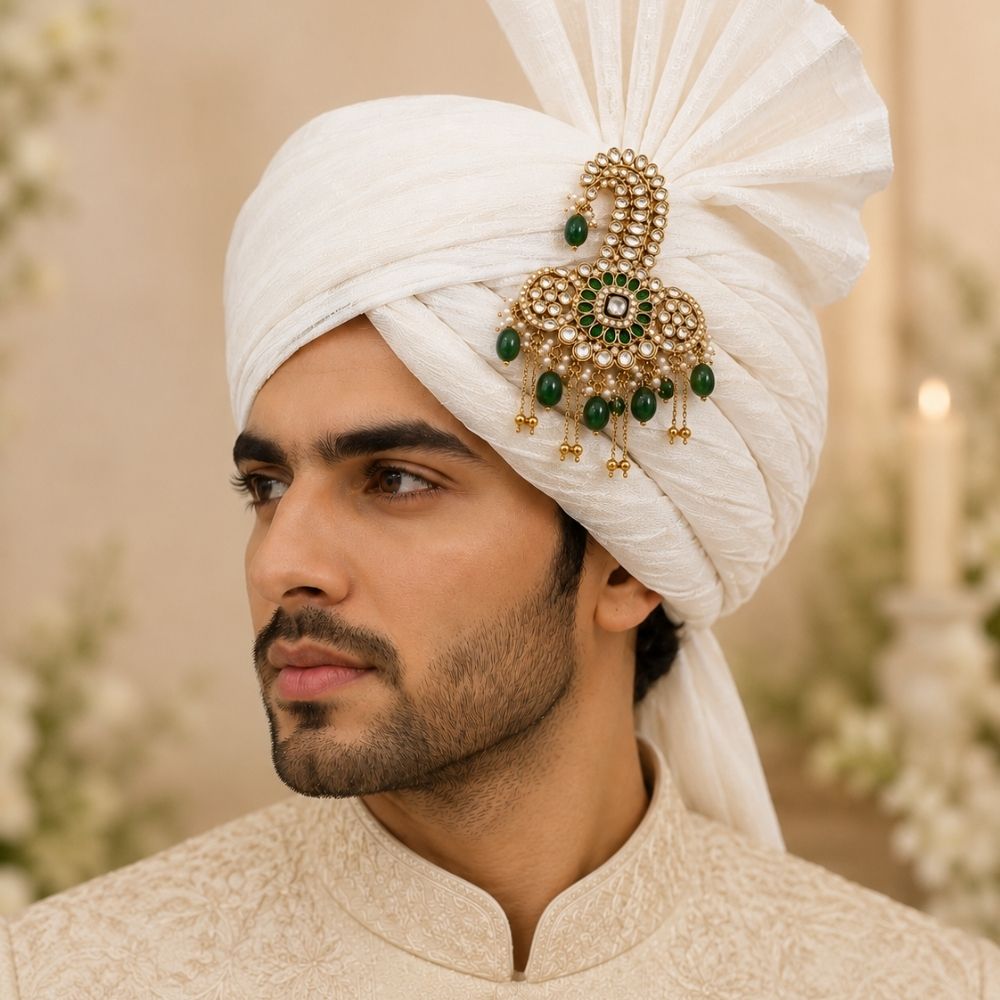 Vihir-Emerald-Style Kundan Peacock Kalangi for Groom