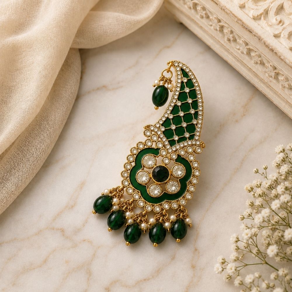 Abhir-Emerald-Style Kundan Paisley Groom Turban Kalangi
