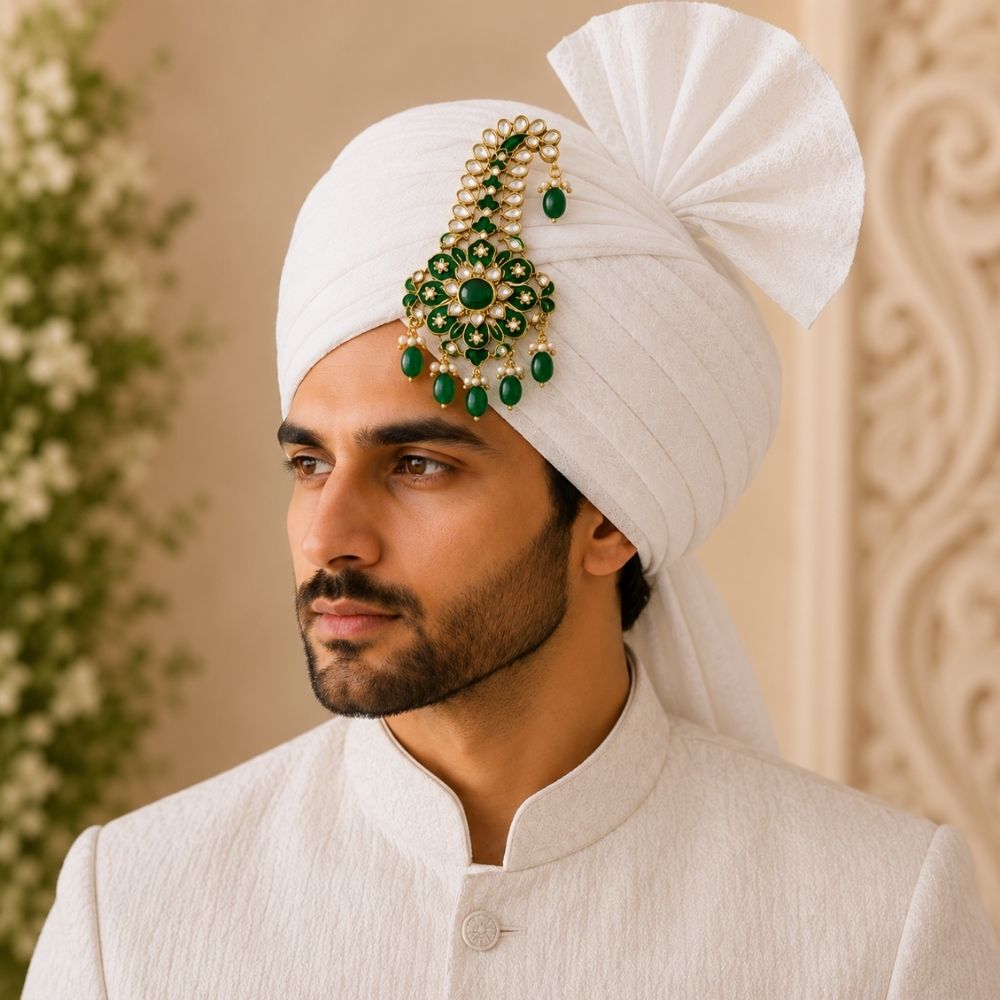 Aarvith -Heritage Emerald Lotus Drop Groom Kalangi