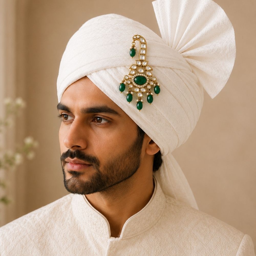 Ishay-Emerald Drop Kundan Crest Groom Kalangi
