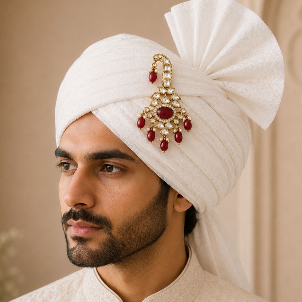 Ishay-Maroon Drop Kundan Safa Kalangi