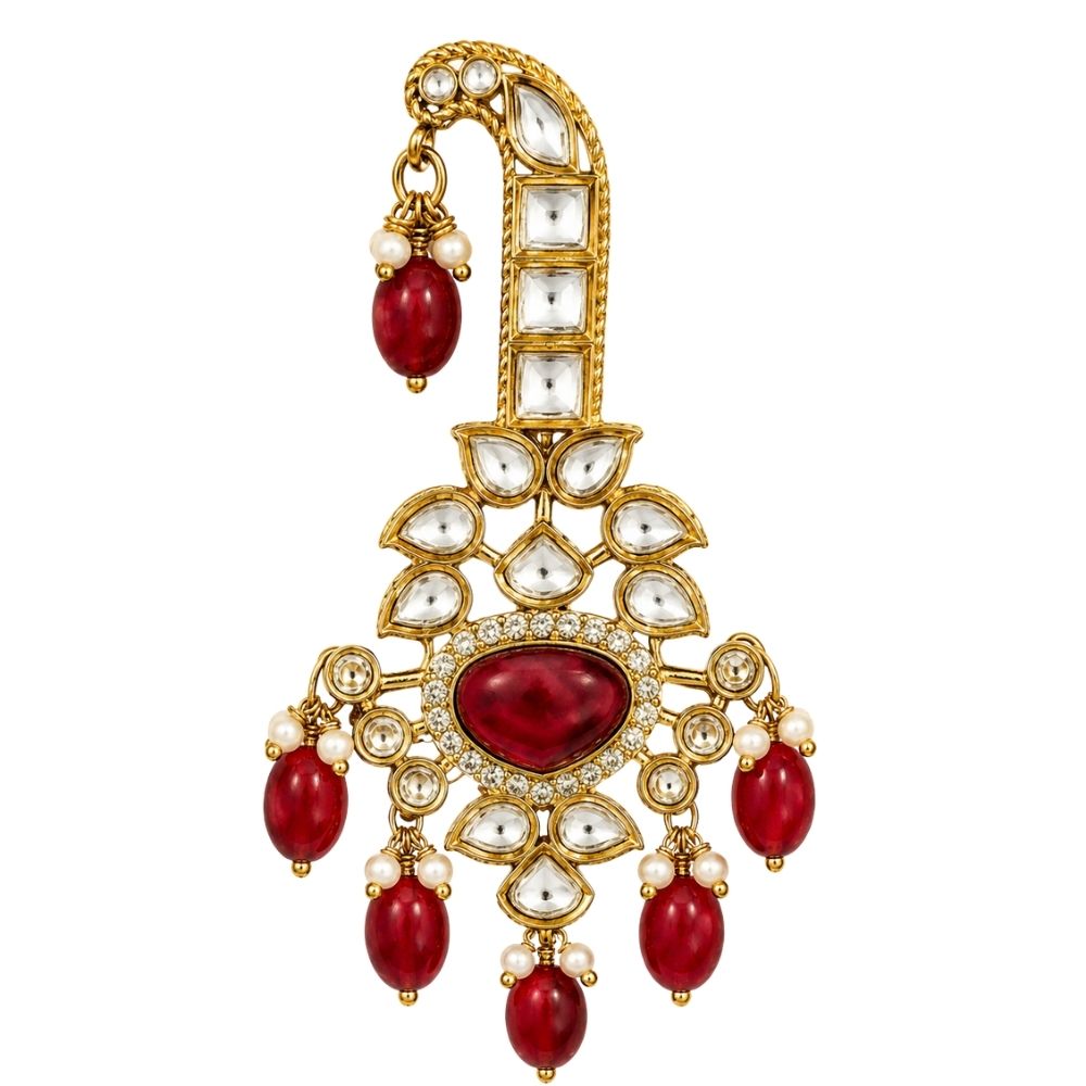 Ishay-Maroon Drop Kundan Safa Kalangi