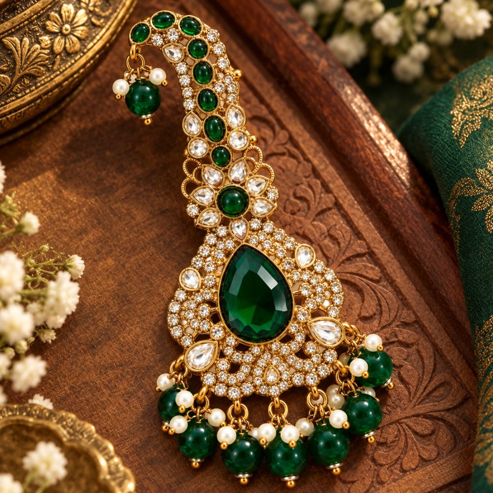 Vyomesh- Green Teardrop Kundan Kalangi