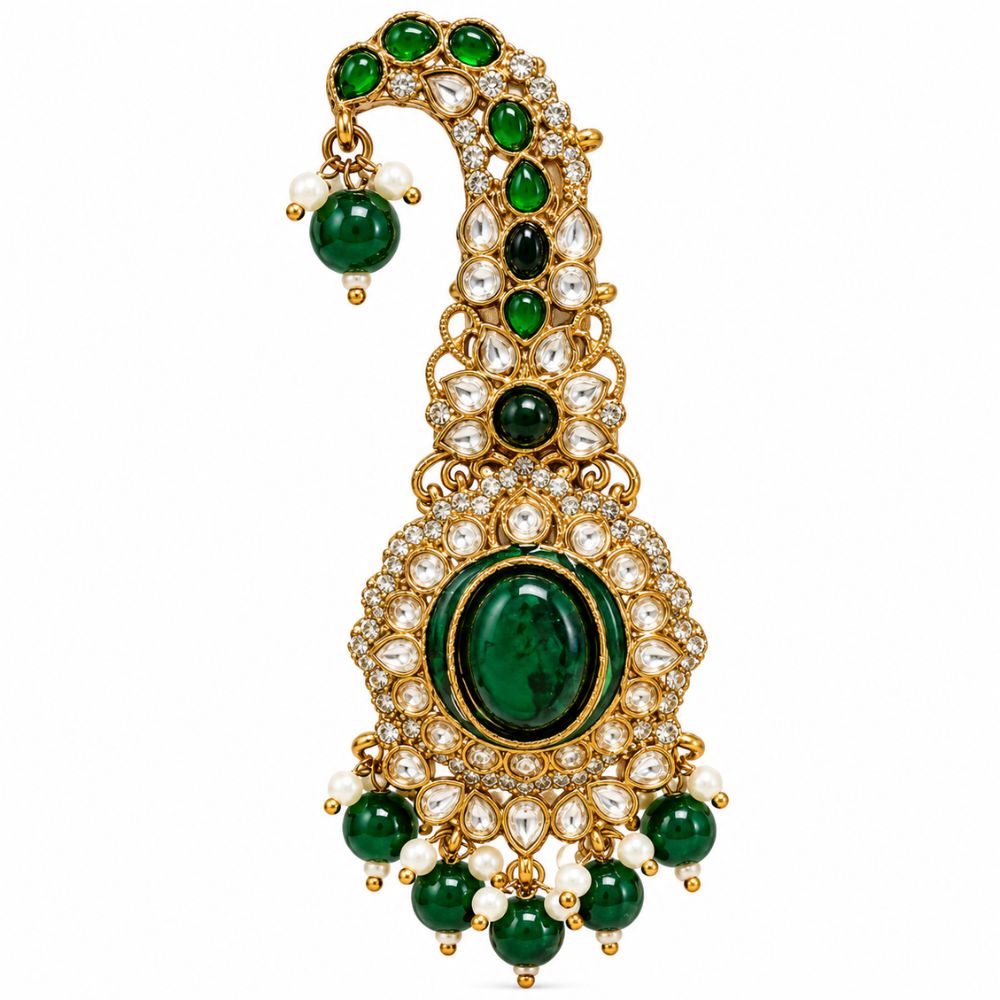 Advait-  Green Oval Kundan Kalangi