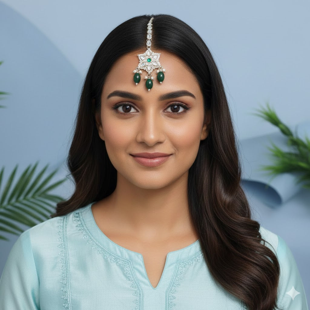 Asiya Green Maangtikka