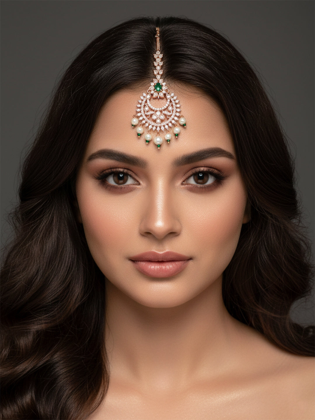 Kyra- Mint Stone Pearl Drop Maang Tikka