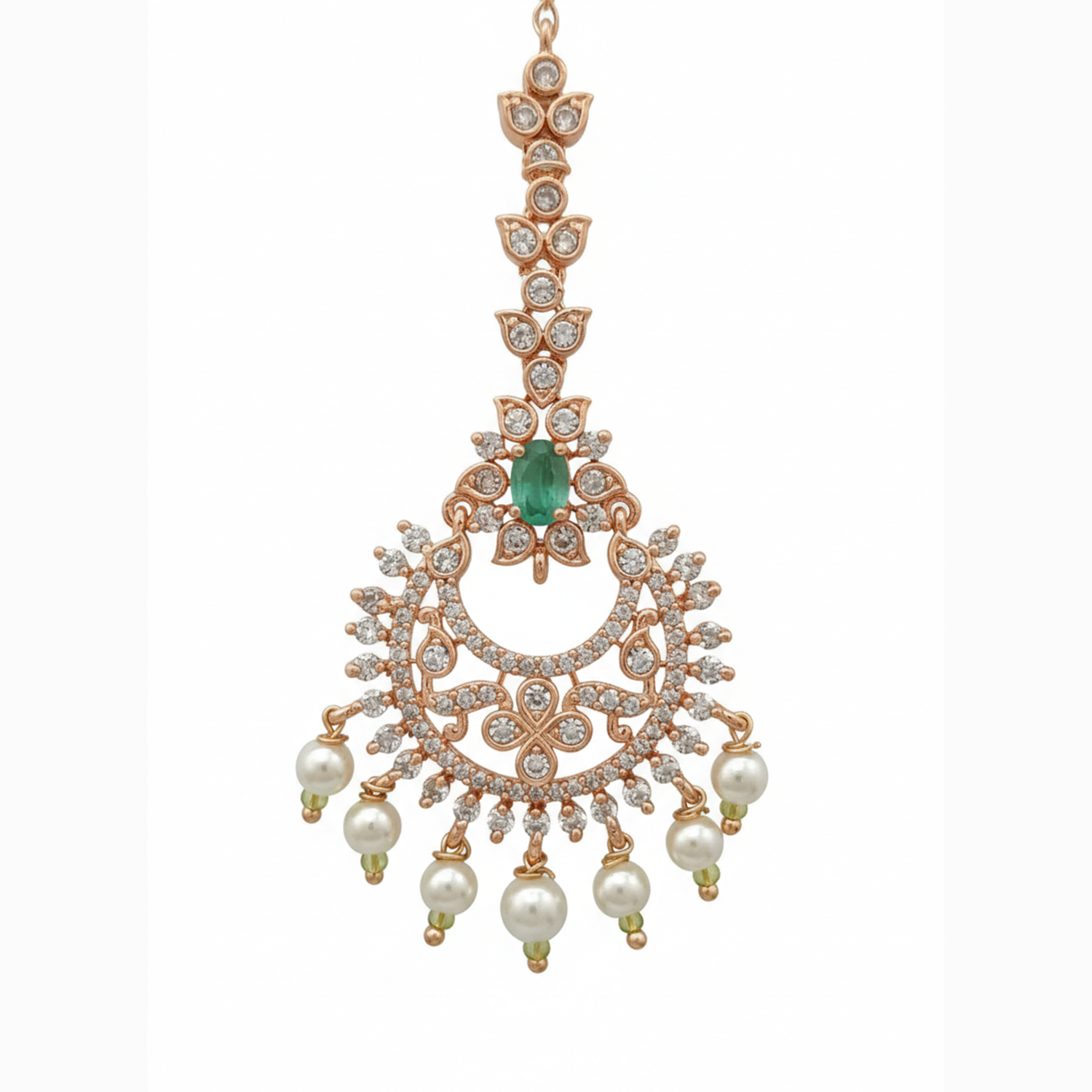 Kyra- Mint Stone Pearl Drop Maang Tikka