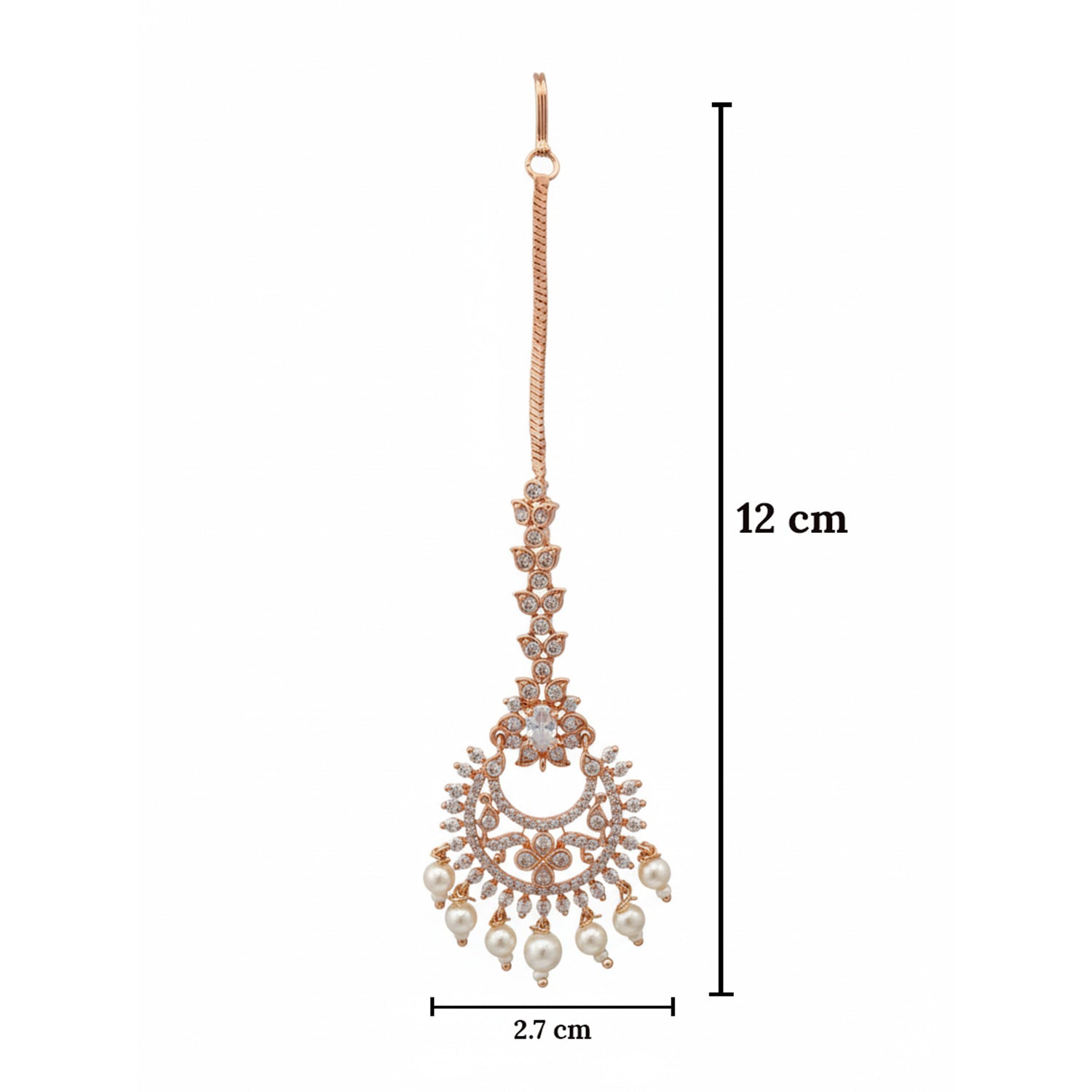 Krya- Rose Gold Plated CZ & Pearl Drop Traditional Maang Tikka