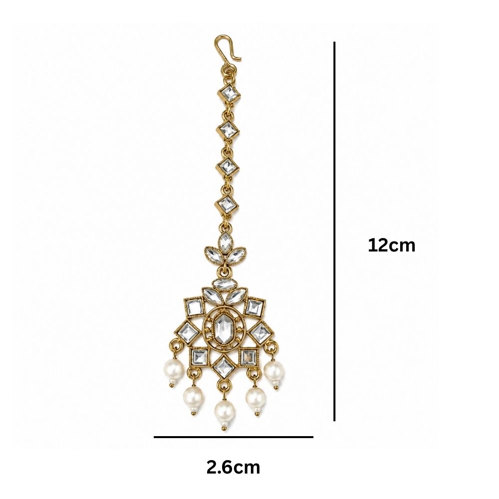 Tvesa- Elegant Pearl Drop Kundan Maang Tikka