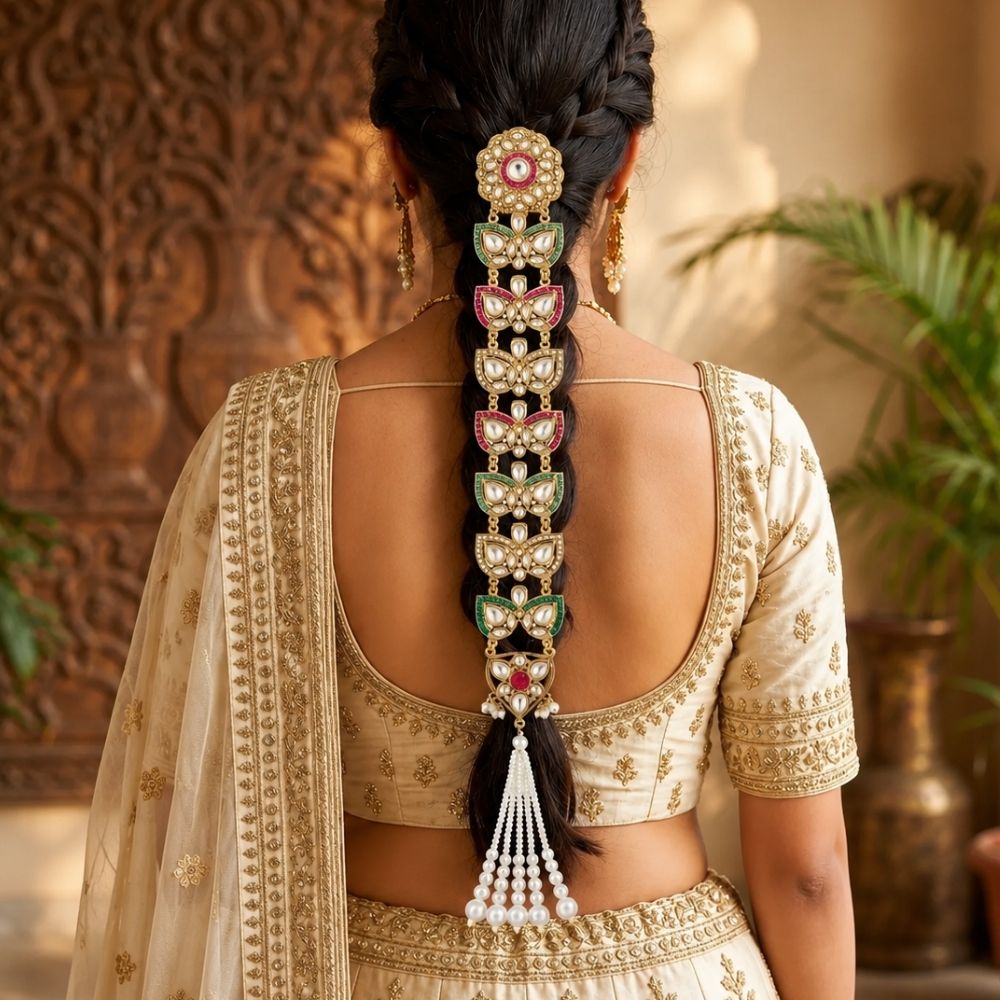 Zarika- Multi-Color Kundan Punjabi Paranda with Pearl Tassels