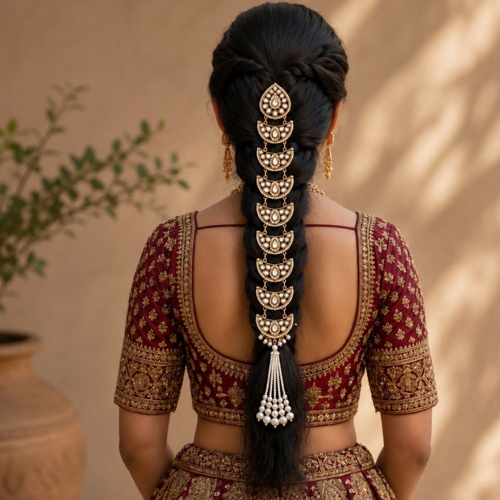 Savani-  White Antique Finish Punjabi Hair Paranda