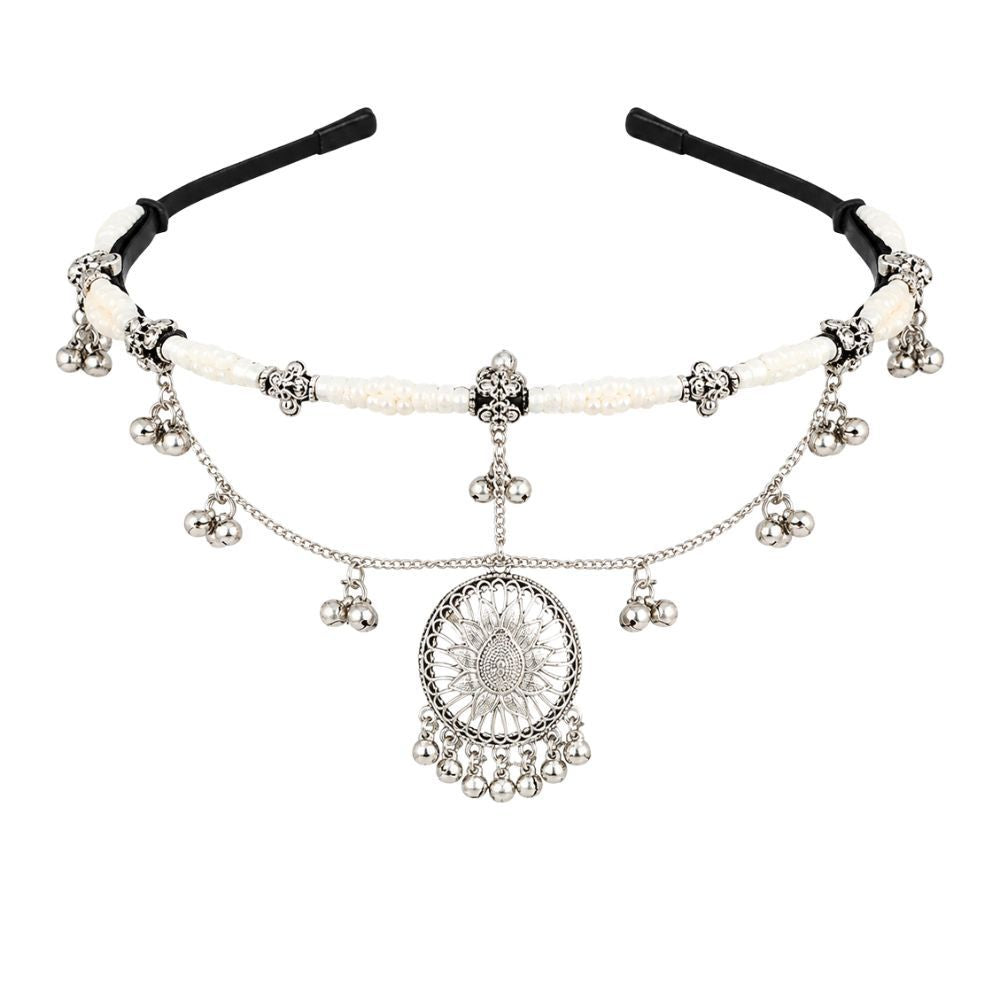 Vihana- Silver Oxidised Pearl Ghungroo Sheeshpatti