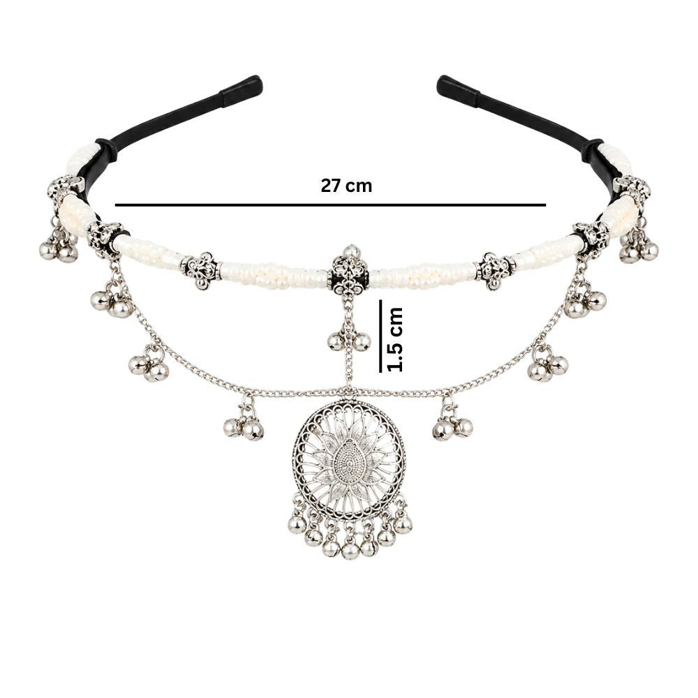 Vihana- Silver Oxidised Pearl Ghungroo Sheeshpatti