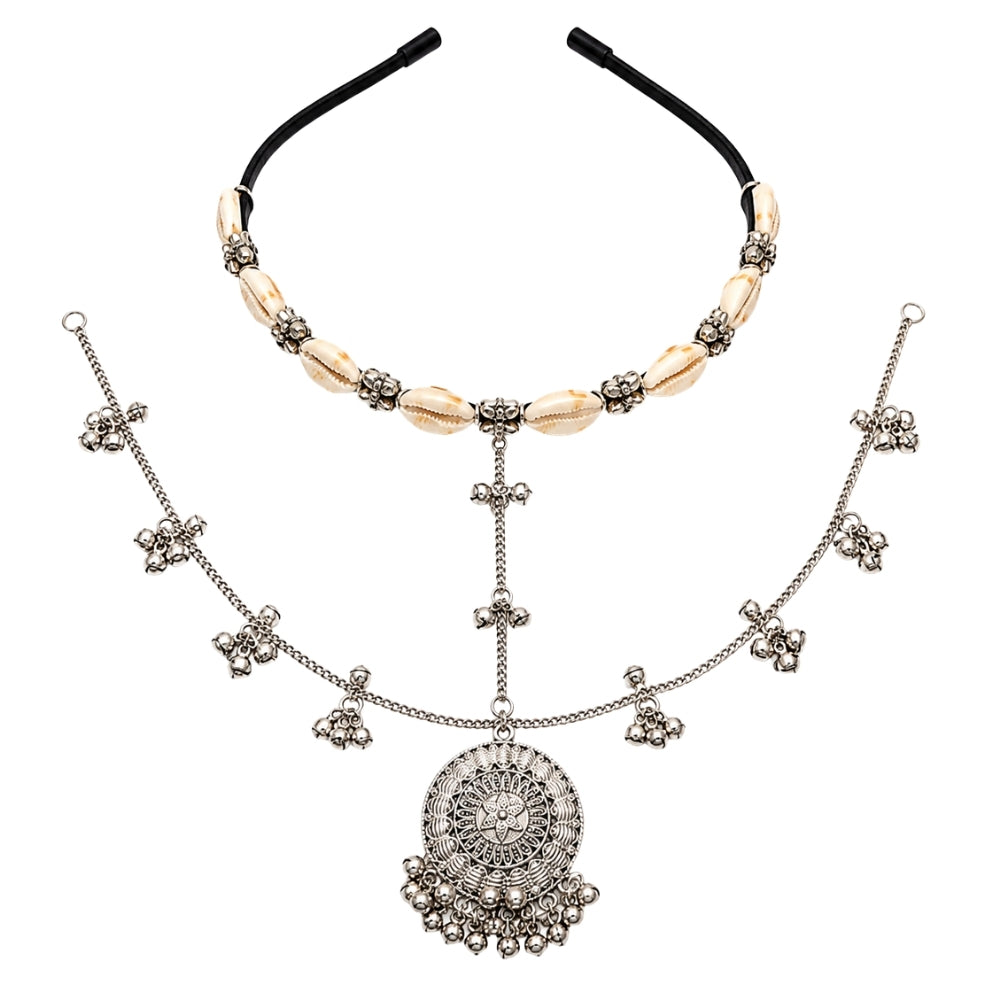 Baani- Silver Oxidised Shell Ghungroo Sheeshpatti