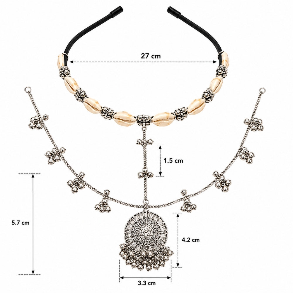 Baani- Silver Oxidised Shell Ghungroo Sheeshpatti